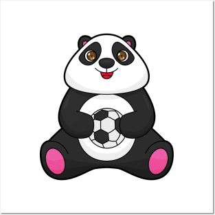 Panda as Soccer player with Soccer ball Posters and Art